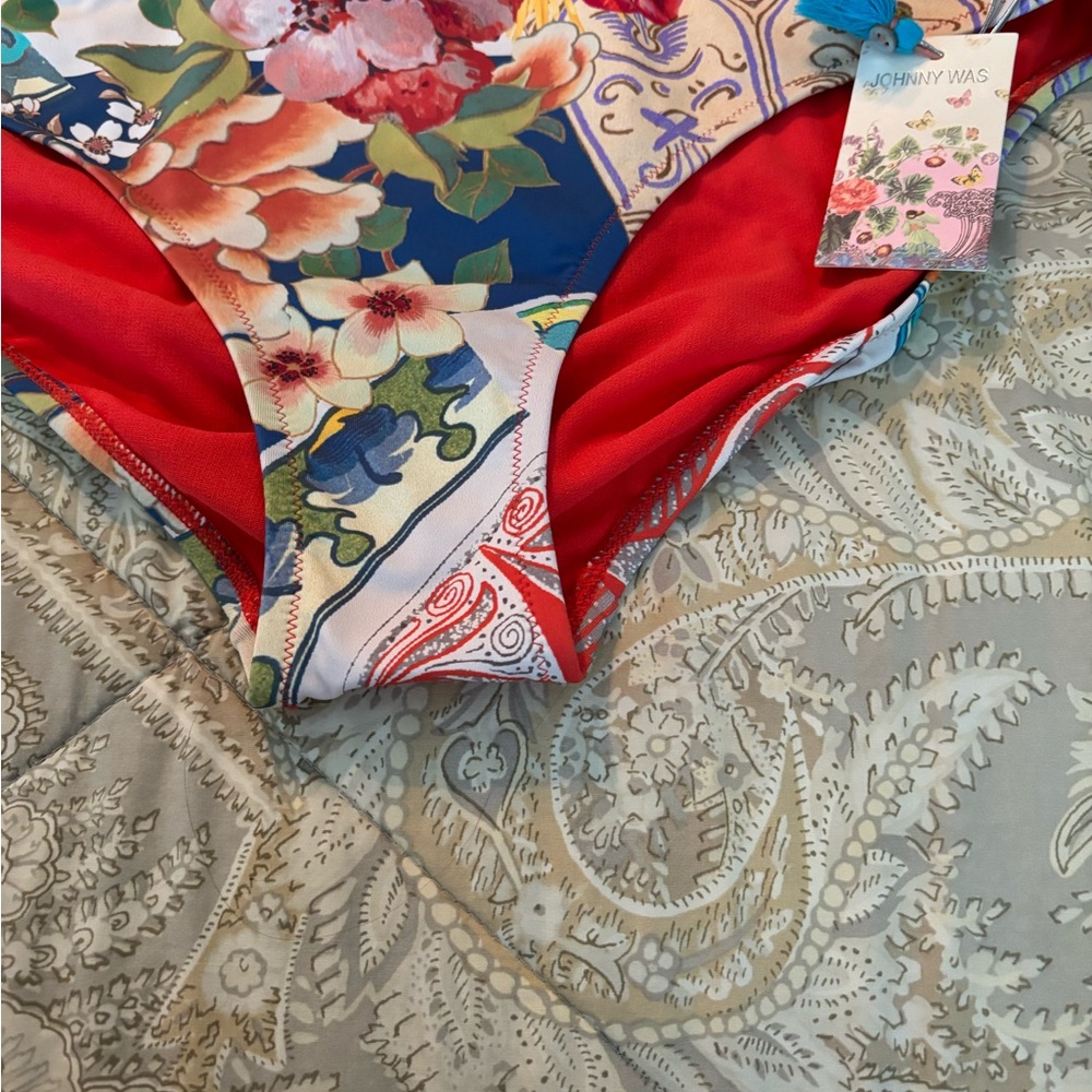 Johnny Was Red and Blue Artistic Bikini